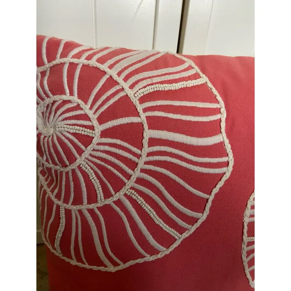 Threshold Beaded Seashell Decorative‎ Toss Pillow NEW Salmon Cream 18